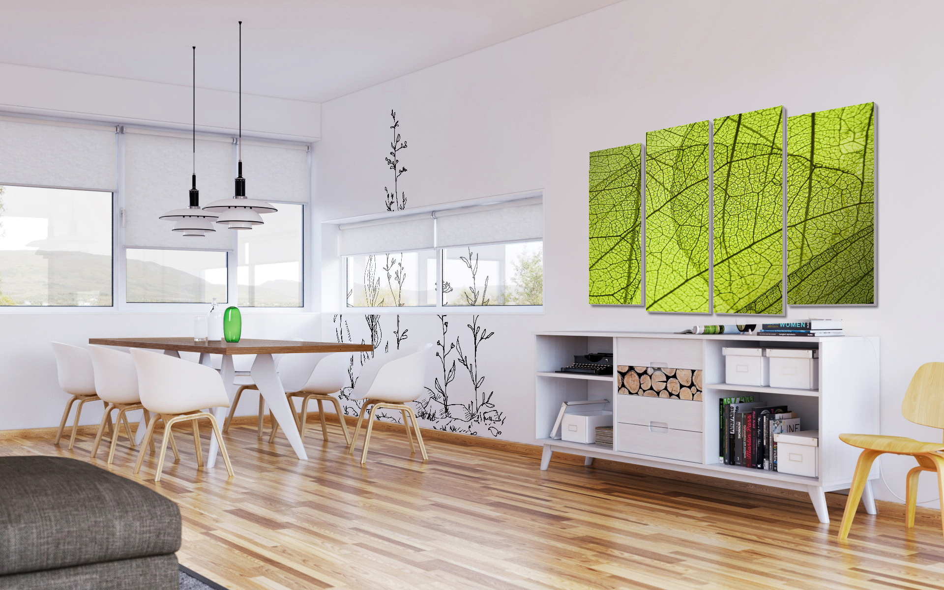 Green Leaf • Living room - Scandinavian - Wall Murals - Prints - Stickers - Nature - Flowers and plants