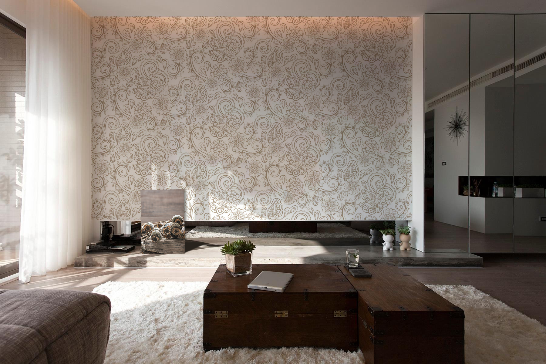 Floral Pattern • Living room - Contemporary - Textures and patterns - Wall Murals - Prints