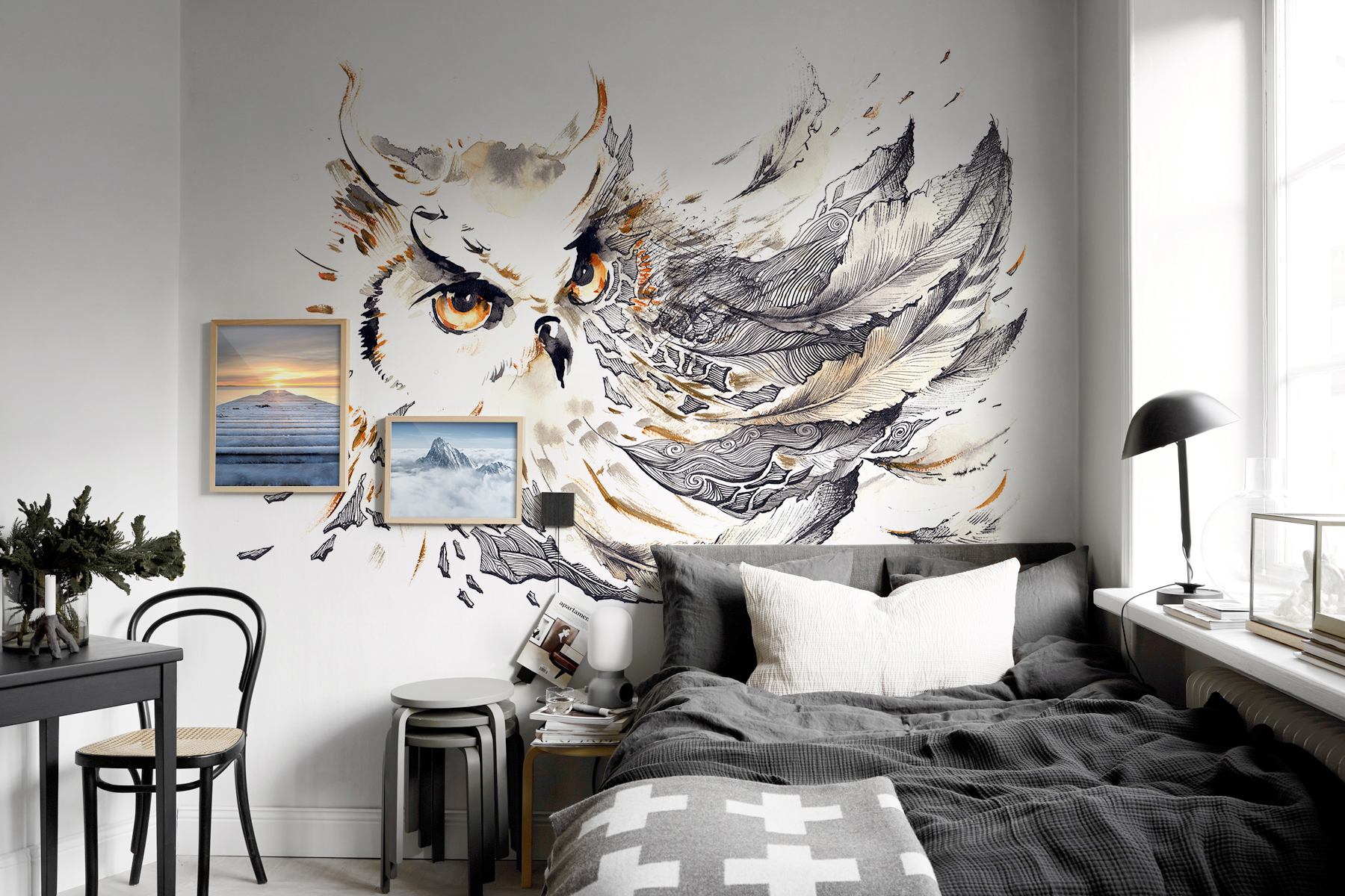Owl tattoo • Scandinavian - Bedroom - Animals - Landscapes - Wall Murals - Posters