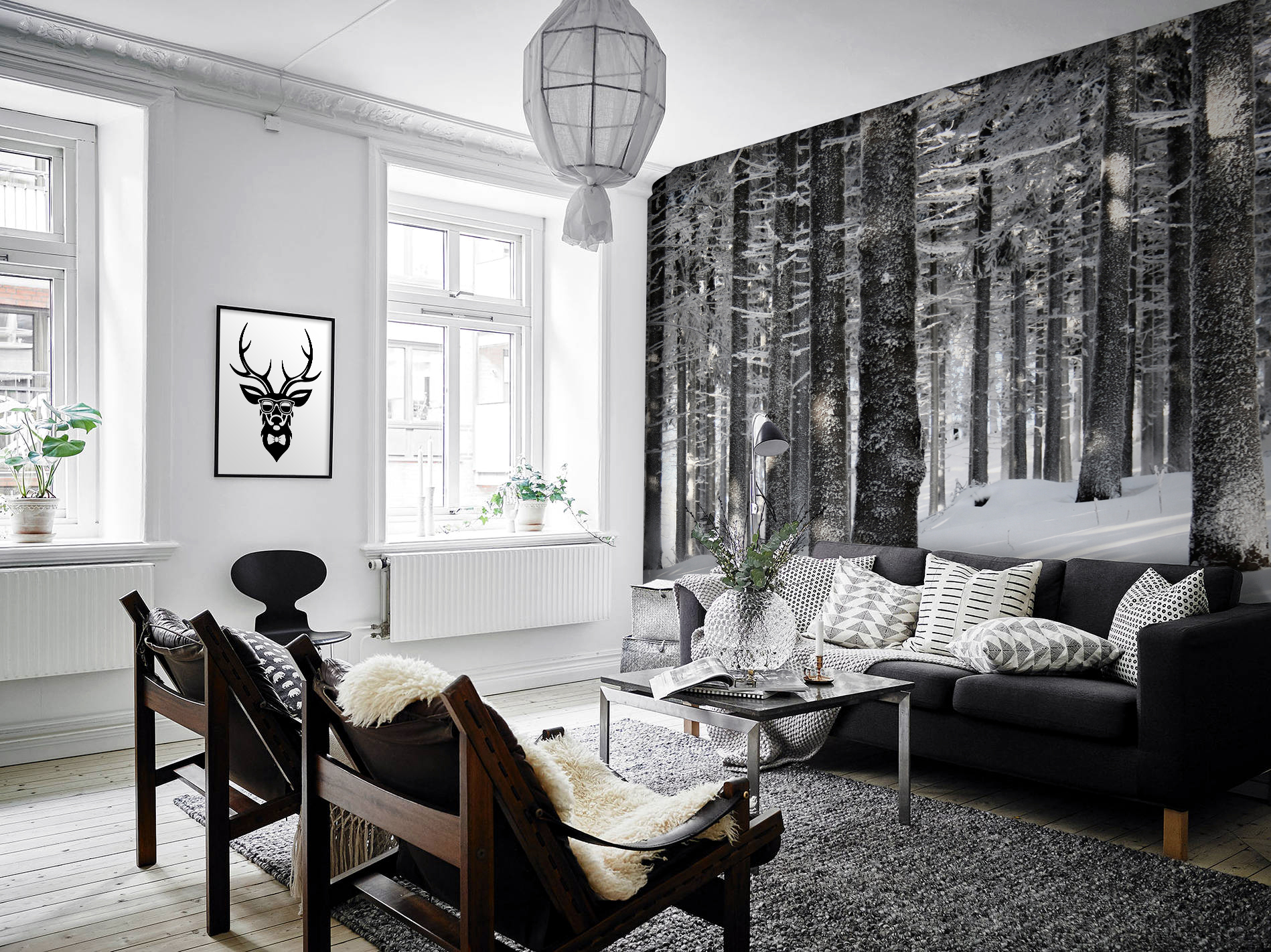 Snow forest • Scandinavian - Living room - Animals - Landscapes - Wall Murals - Posters