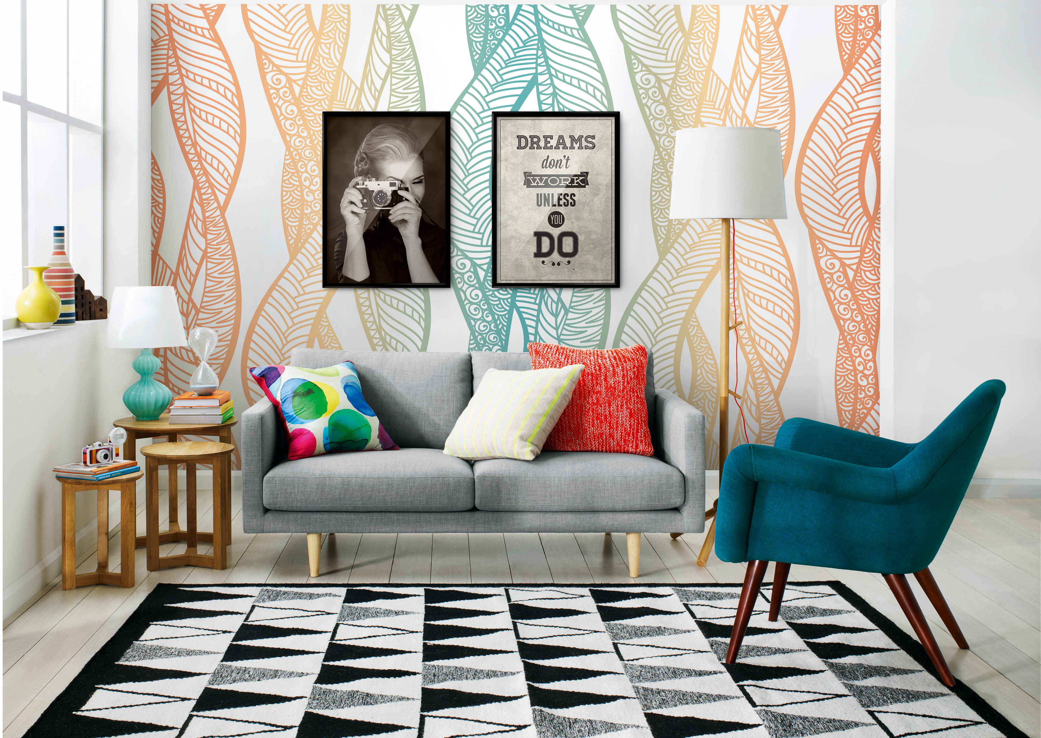 Over the rainbow • Living room - Retro - Wall Murals - Posters - Abstraction - People - Art & lifestyle