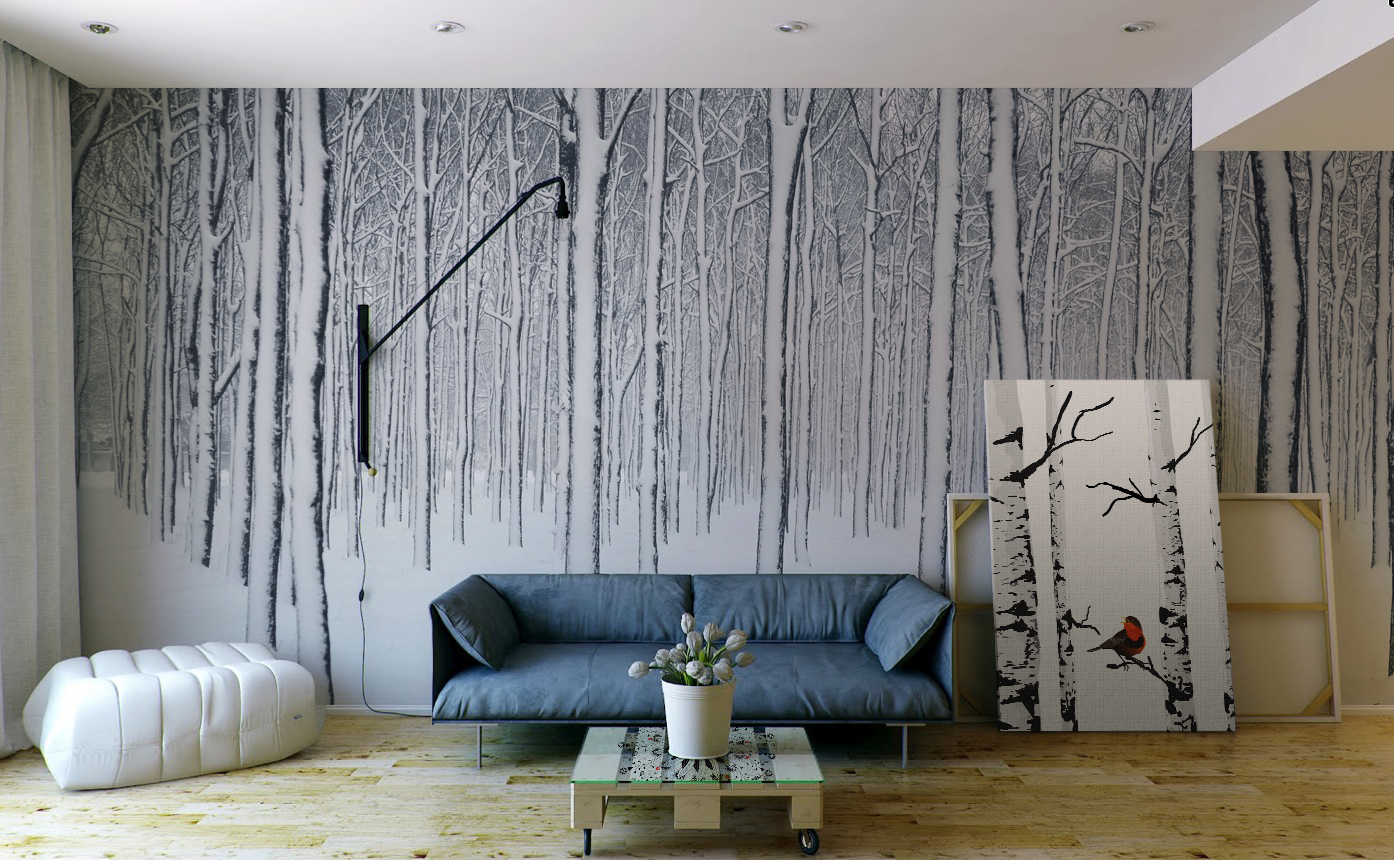 Birch Forest • Living room - Minimalist - Wall Murals - Prints - Stickers - Flowers and plants - Landscapes