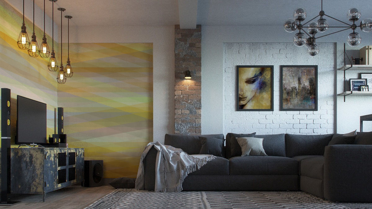 Yellow Stripes • Industrial - Living room - Abstraction - People - Wall Murals - Posters