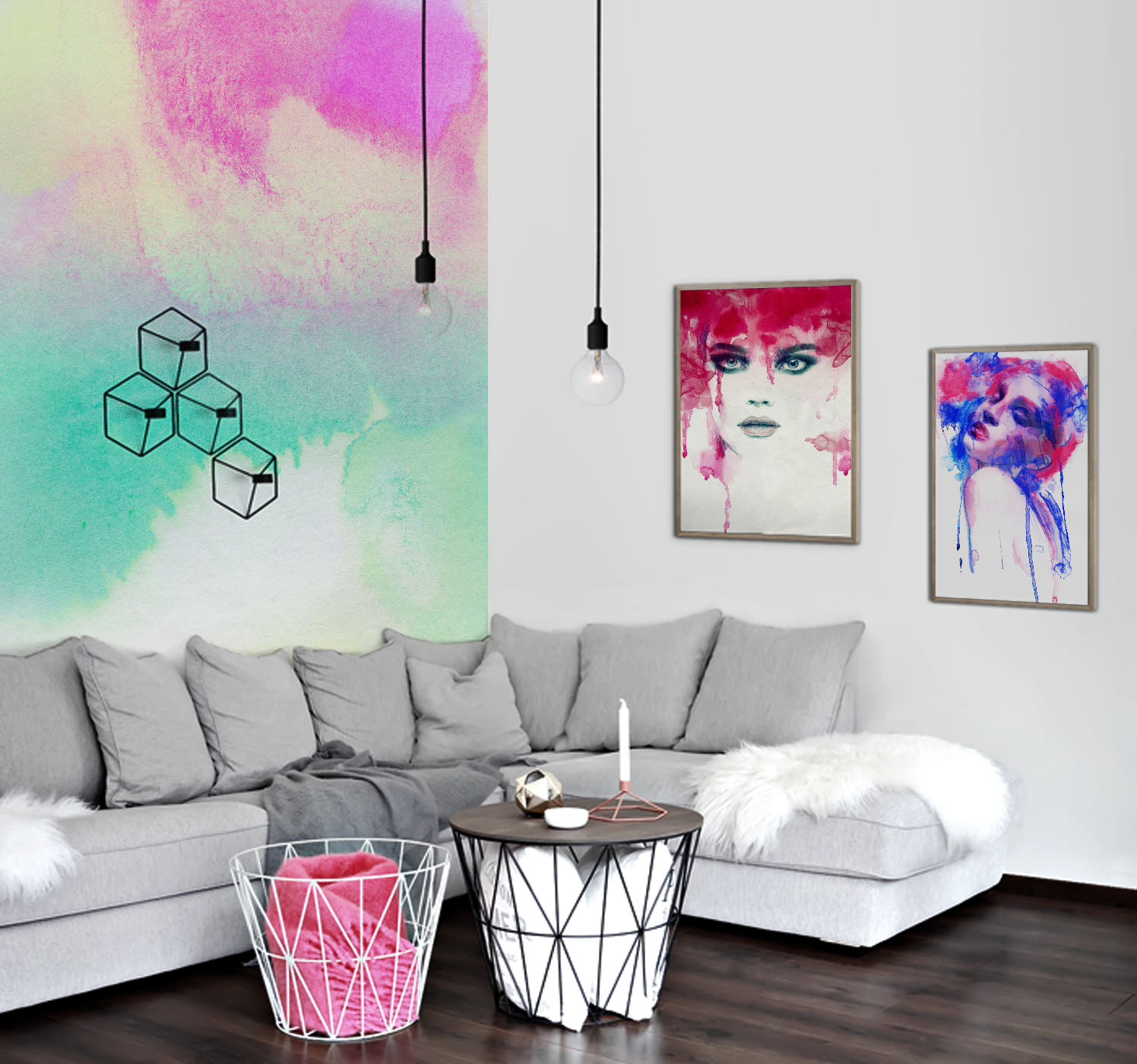 Watercolor Stains • Living room - Contemporary - Abstraction - People - Wall Murals - Prints