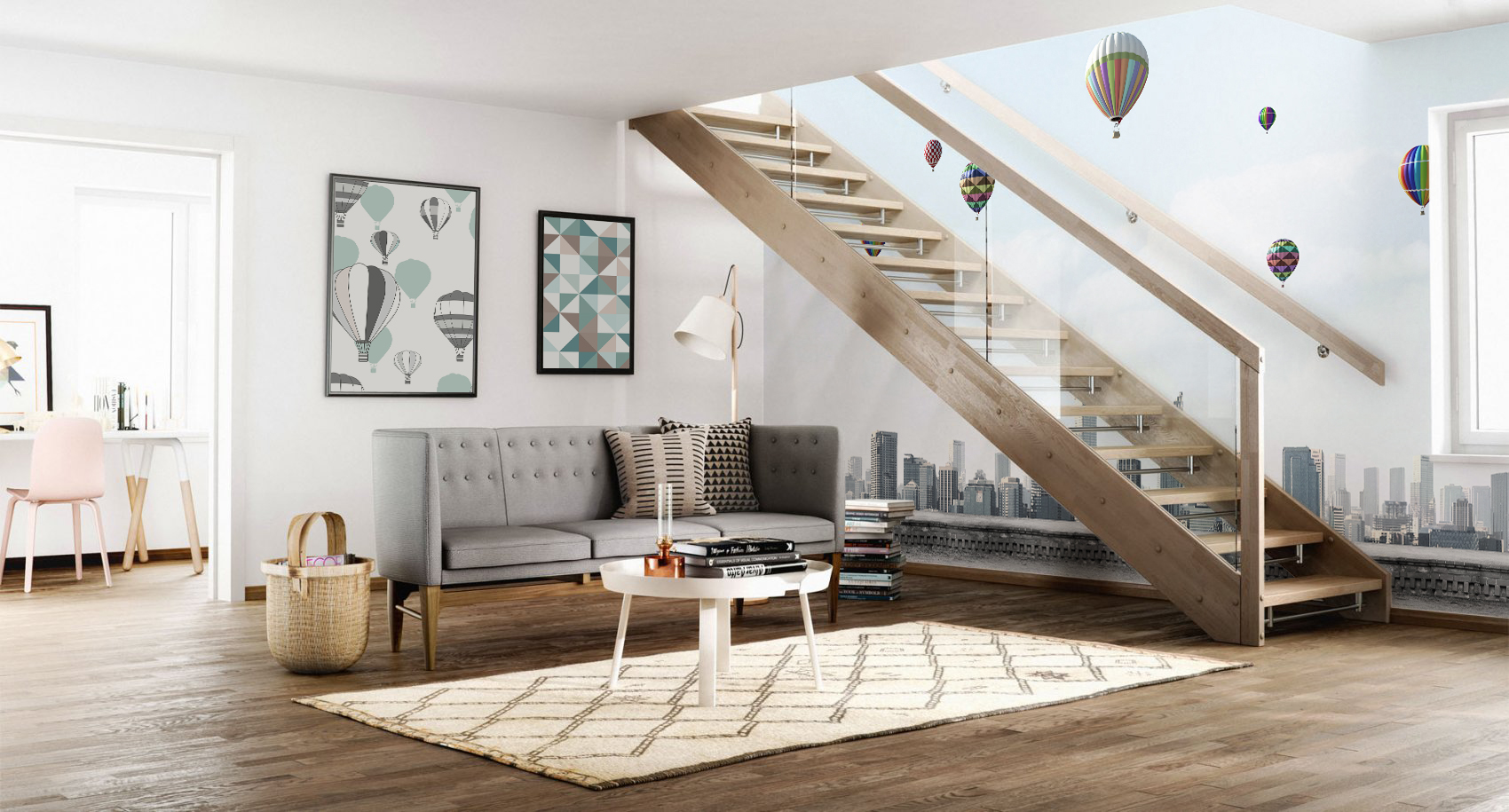 Hanging Balloons • Scandinavian - Living room - Architecture and buildings - Wall Murals - Posters