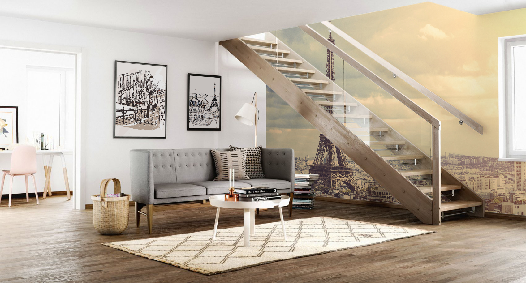 A view of the Eiffel Tower • Scandinavian - Living room - Architecture and buildings - Wall Murals - Posters