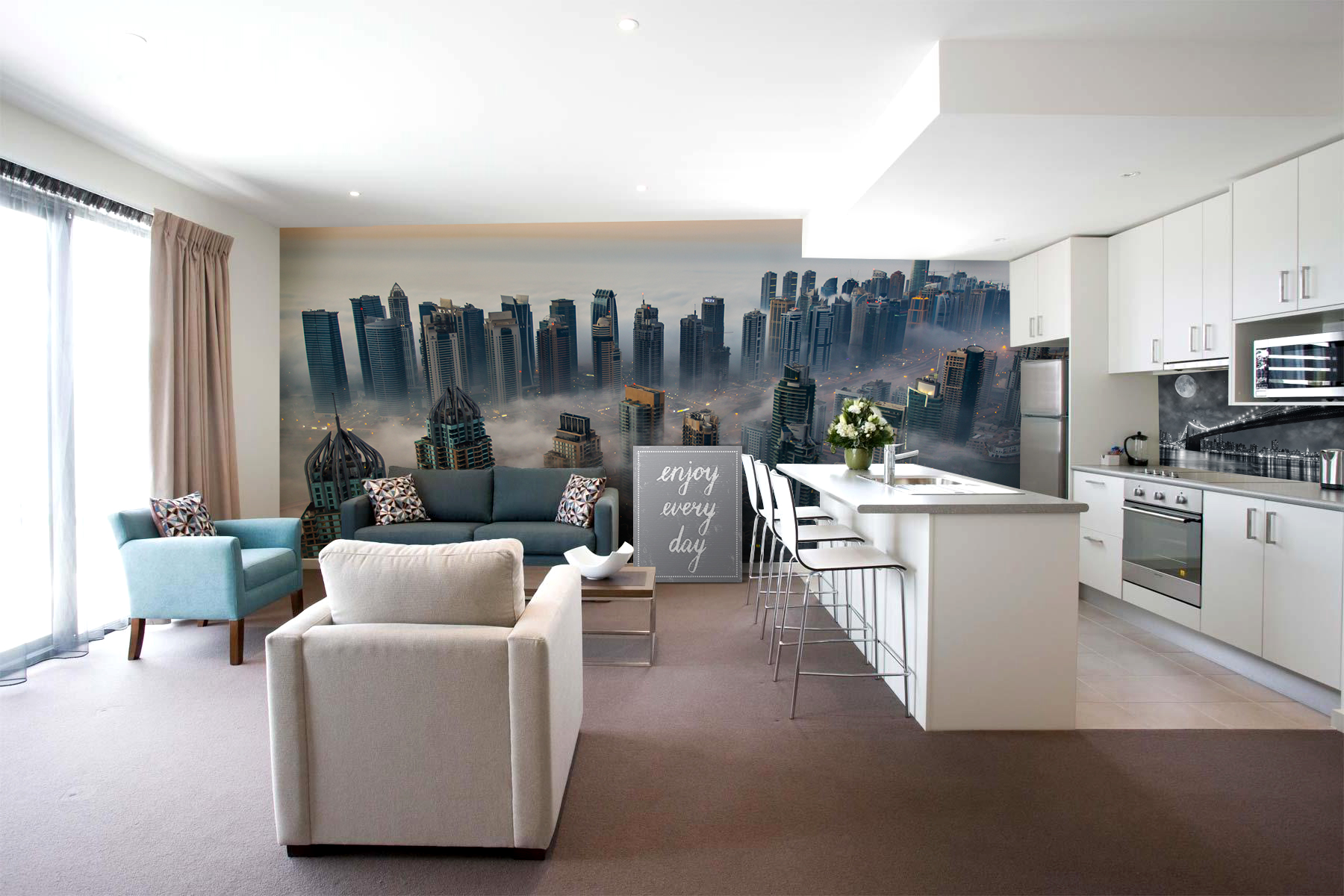Overlooking the city • Living room - Contemporary - Architecture and buildings - Art & lifestyle - Wall Murals - Prints