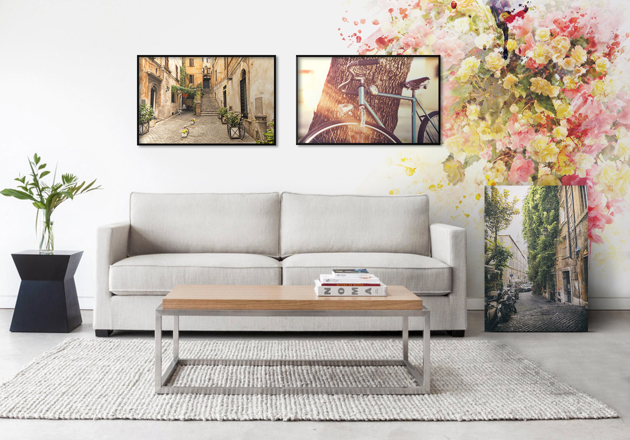 Romantic alley • Living room - Classic - Wall Murals - Prints - Posters - Architecture and buildings - Flowers and plants