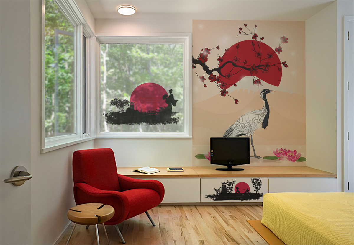 Red circle • Japanese - Bedroom - Animals - Flowers and plants - Stickers