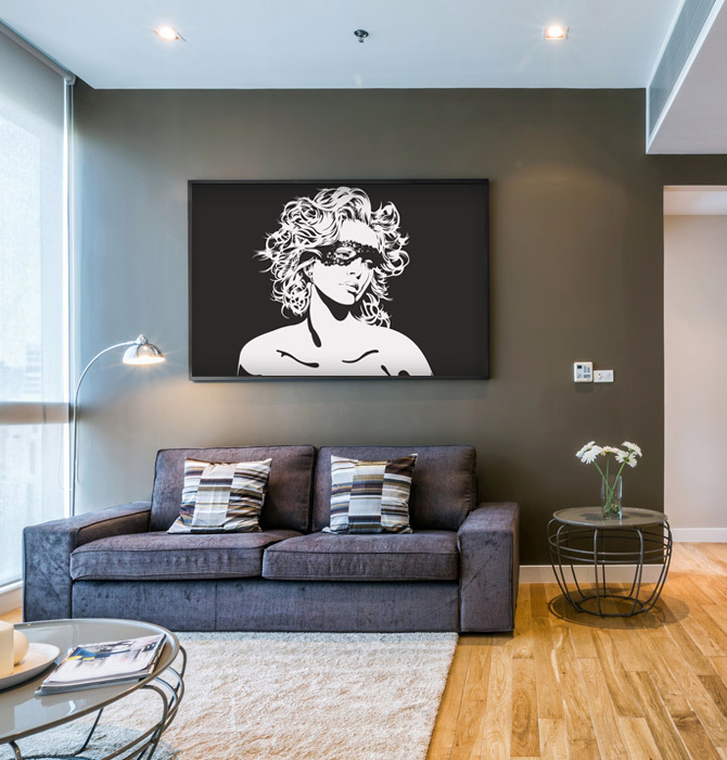 Woman in mask • Living room - Contemporary