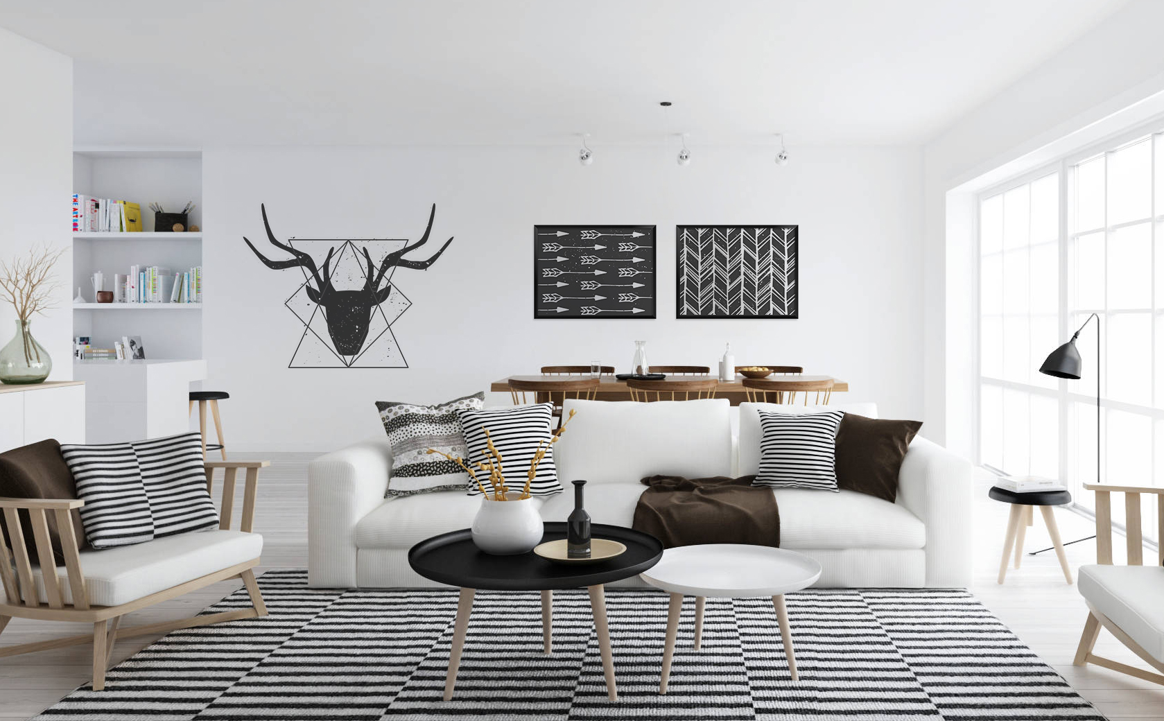 Scandinavian look • Scandinavian - Living room - Posters - Stickers - Textures and patterns - Black and white