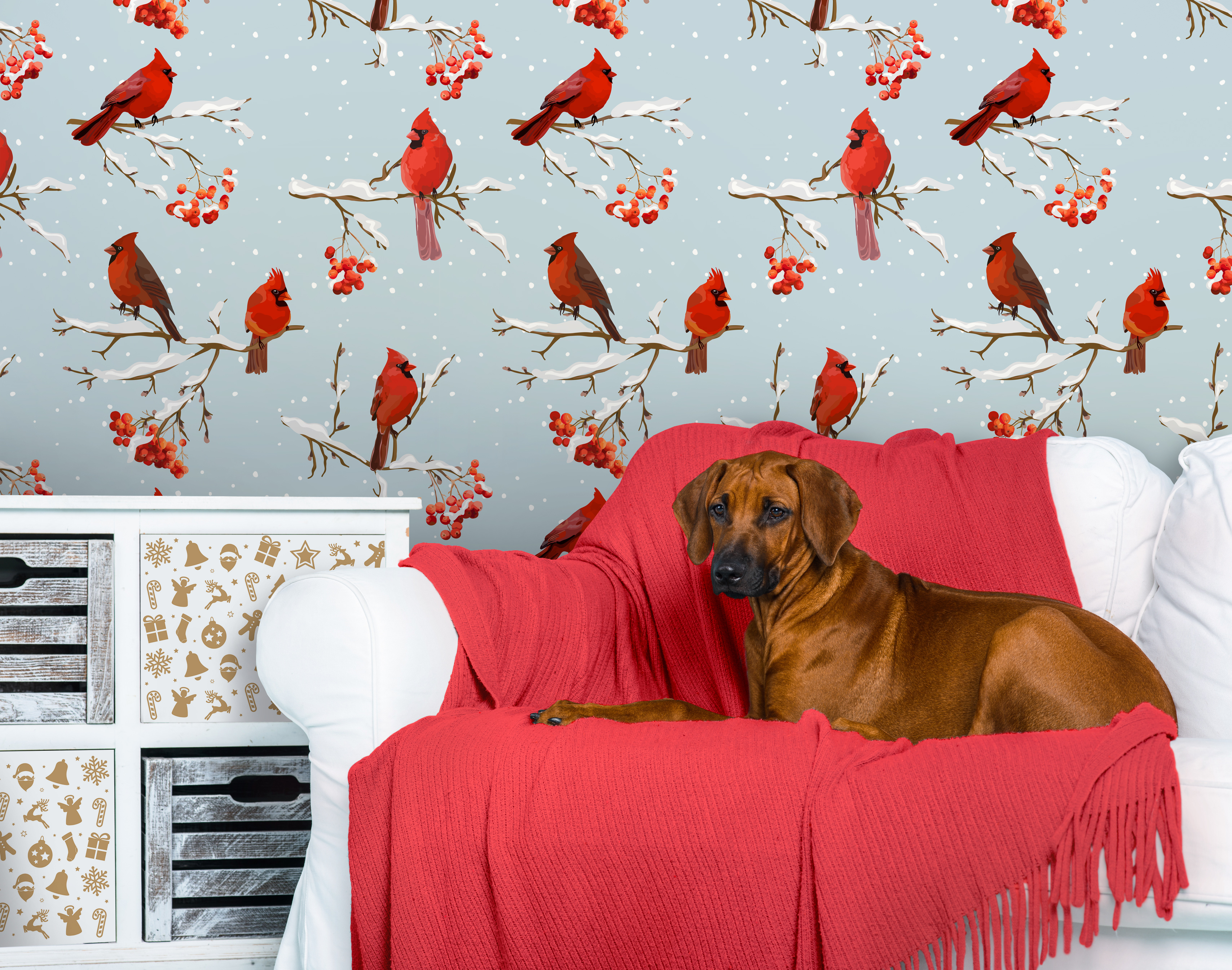 Among the Christmas rowan • Scandinavian - Living room - Animals - Wall Murals - Stickers