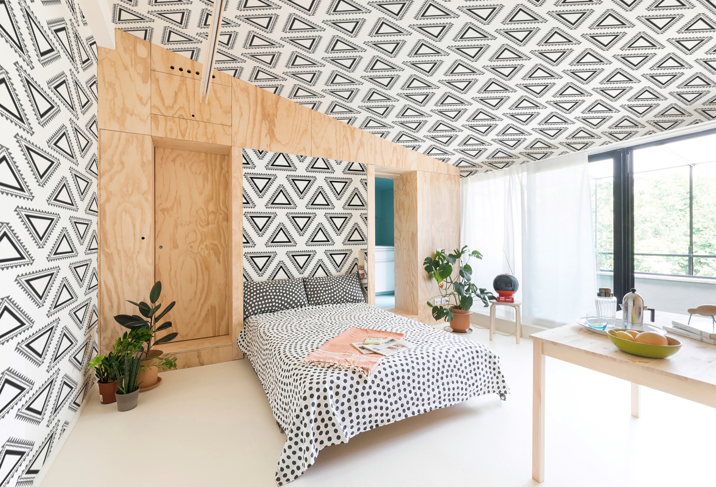 Black and white triangles • Contemporary - Bedroom - Wall Murals - Stickers - Textures and patterns - Black and white