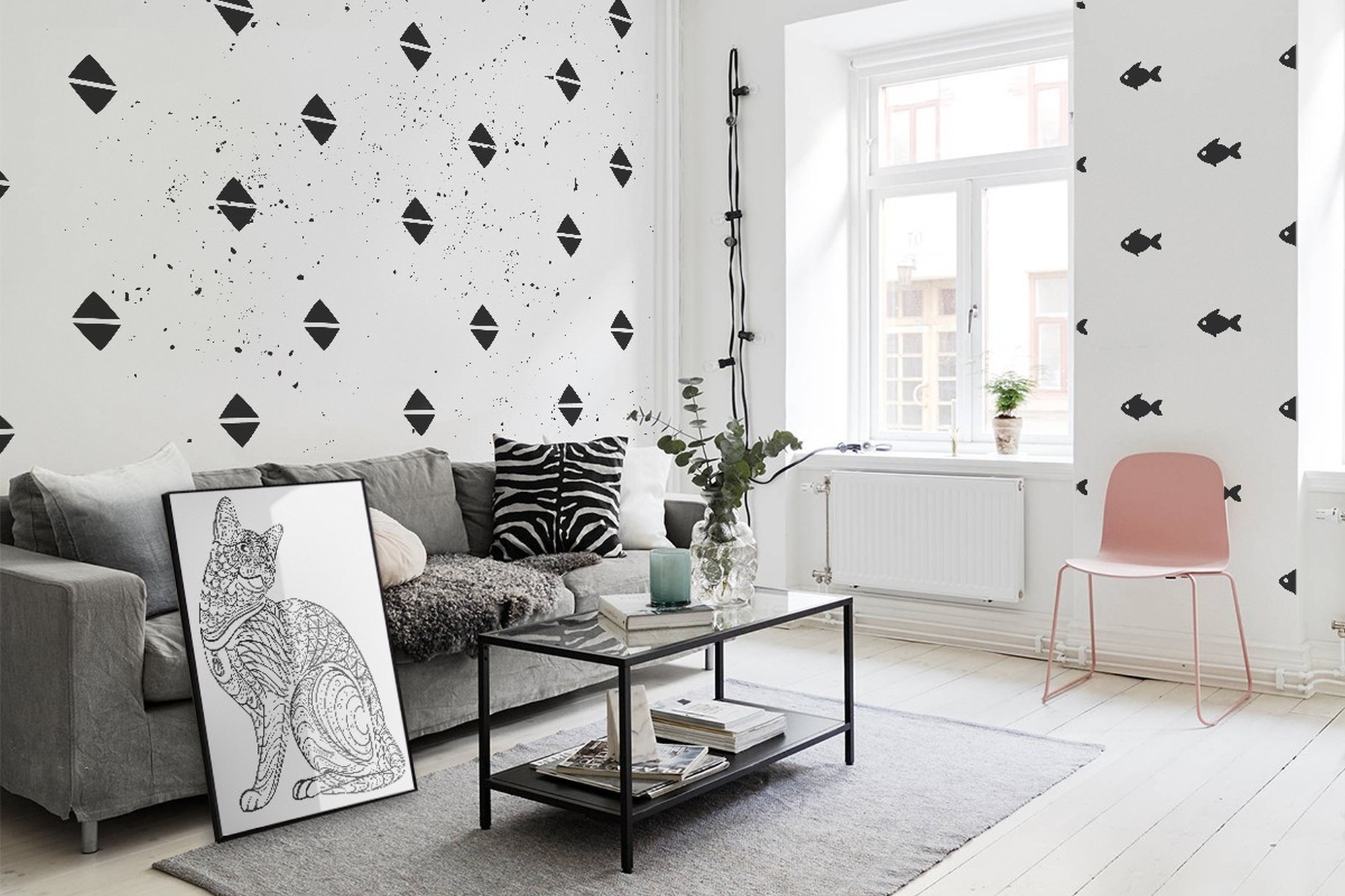 Cat's Apetite • Scandinavian - Living room - Textures and patterns - Animals - Wall Murals - Posters
