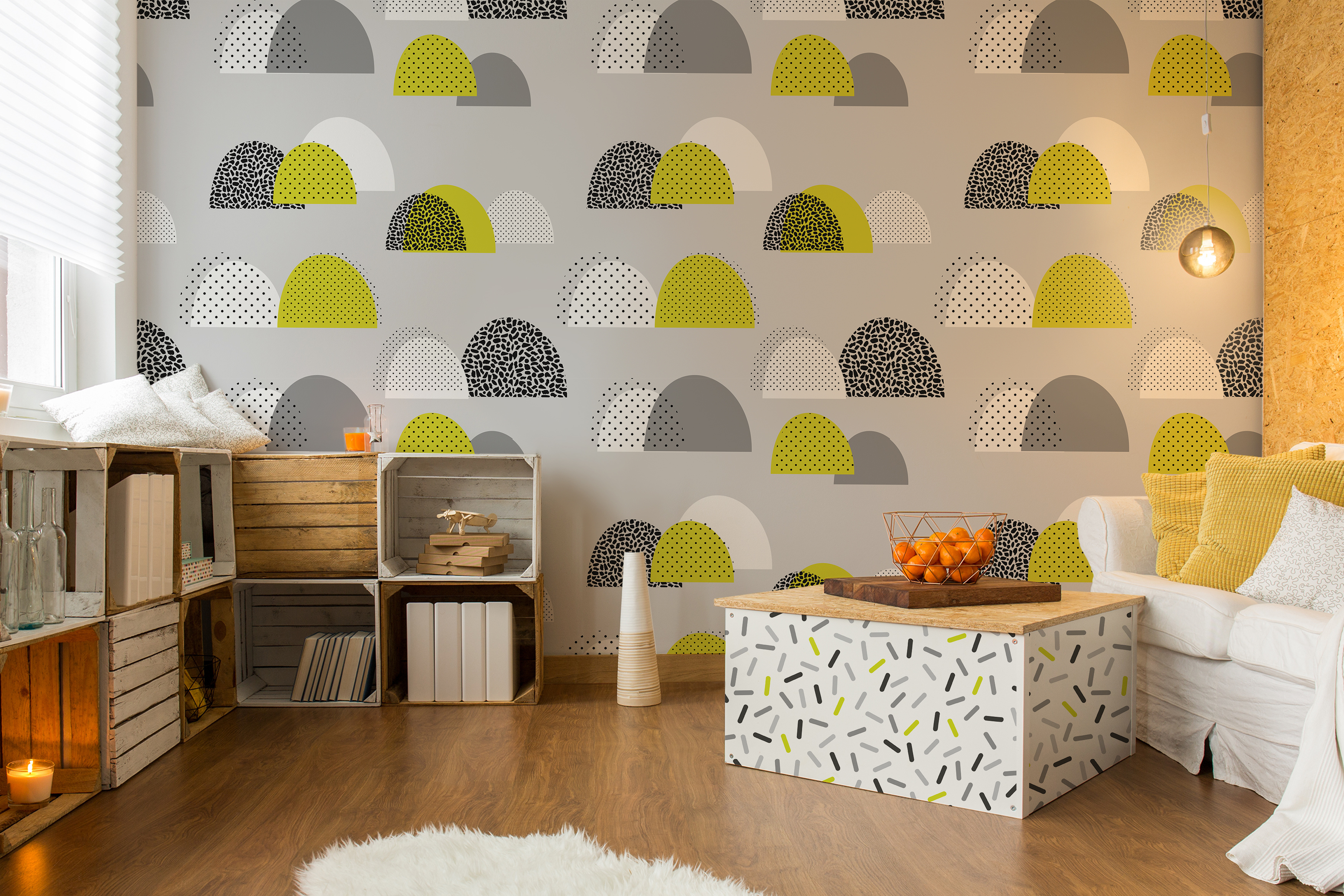 Grays & Greens • Scandinavian - Living room - Abstraction - Wall Murals - Stickers