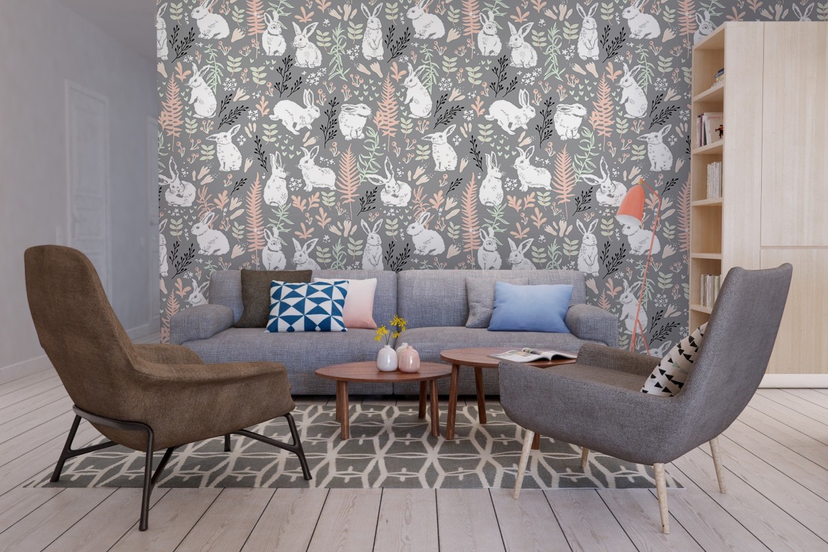 Hares and herbs • Living room - Contemporary - Animals - Wall Murals