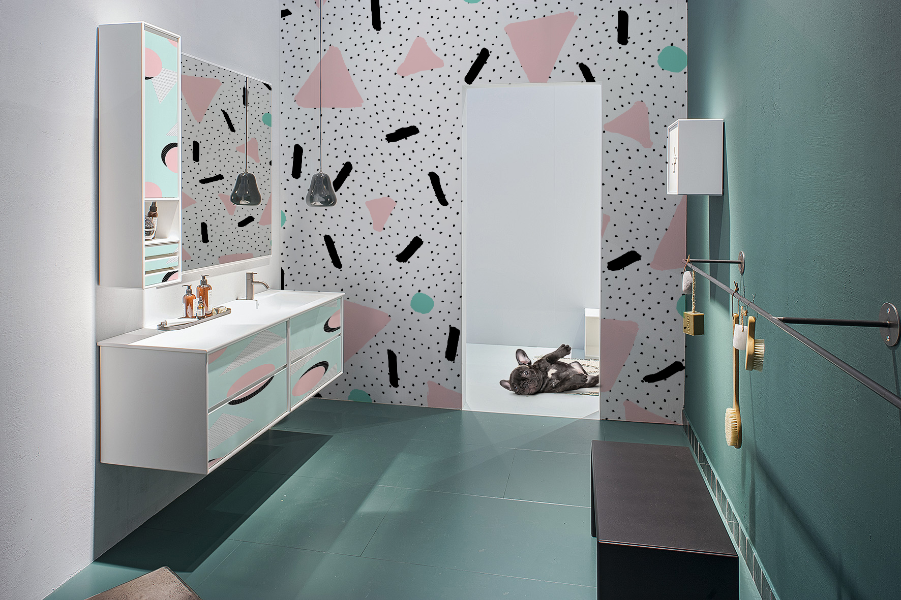 Pinkish triangles • Bathroom - Contemporary - Textures and patterns - Wall Murals - Stickers