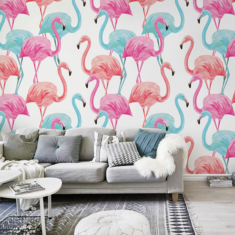 Watercolor Flamingo • Scandinavian - Living room - Animals - Wall Murals