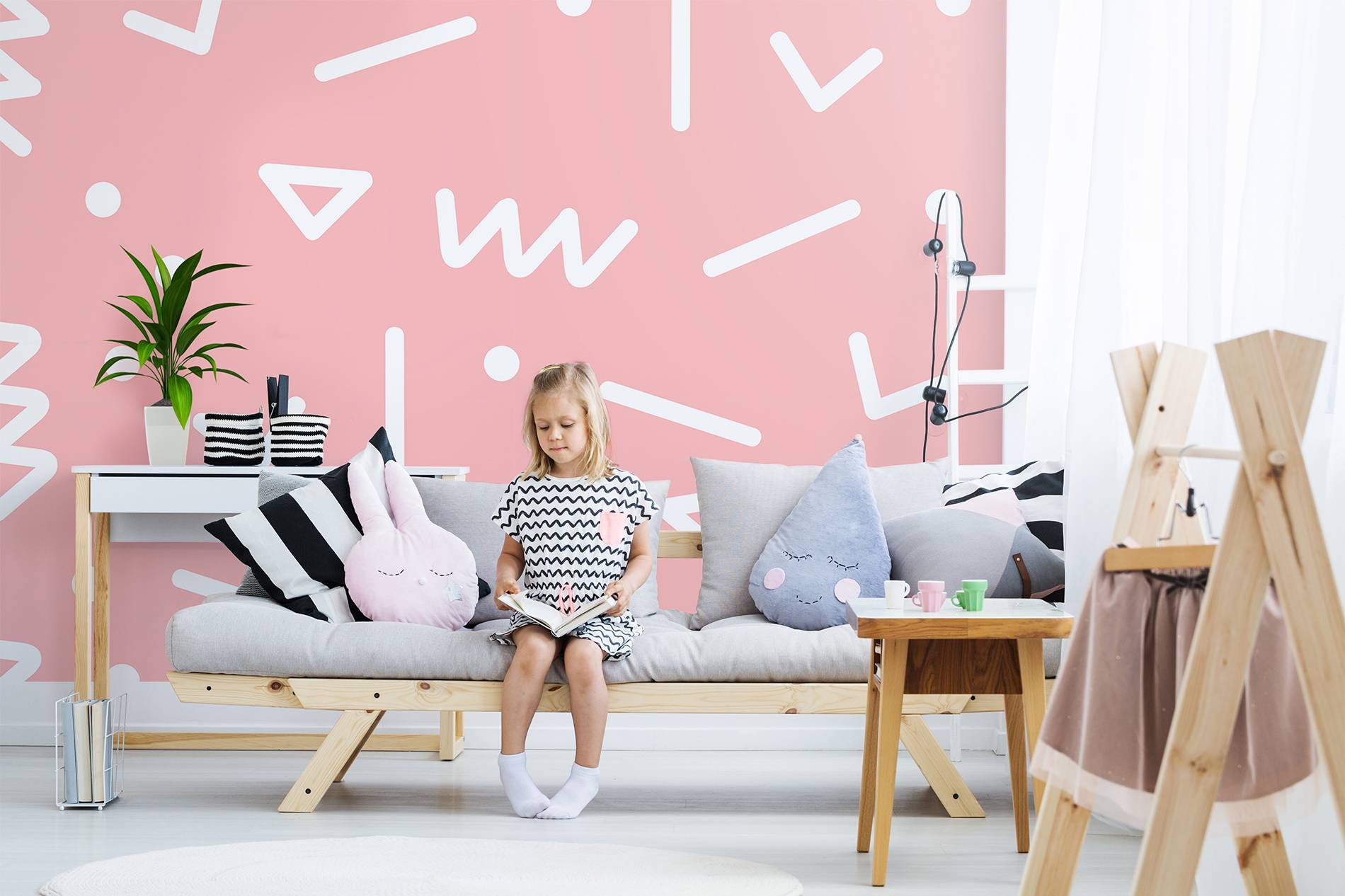 Pink zigzag • Contemporary - Abstraction - Kids room - Wall Murals