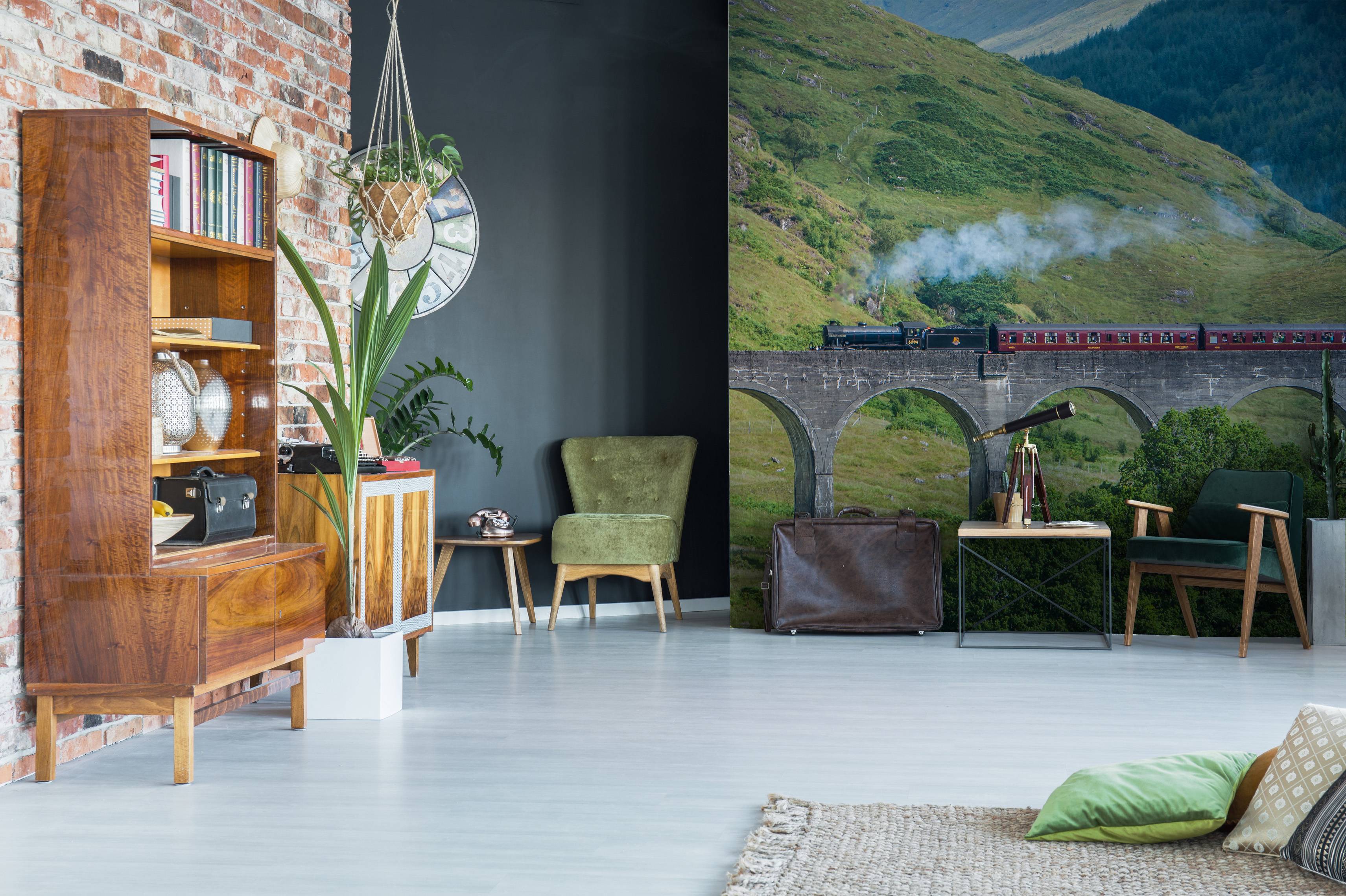 Train among the green hills • Living room - Architecture and buildings - Nature - Landscapes - Wall Murals
