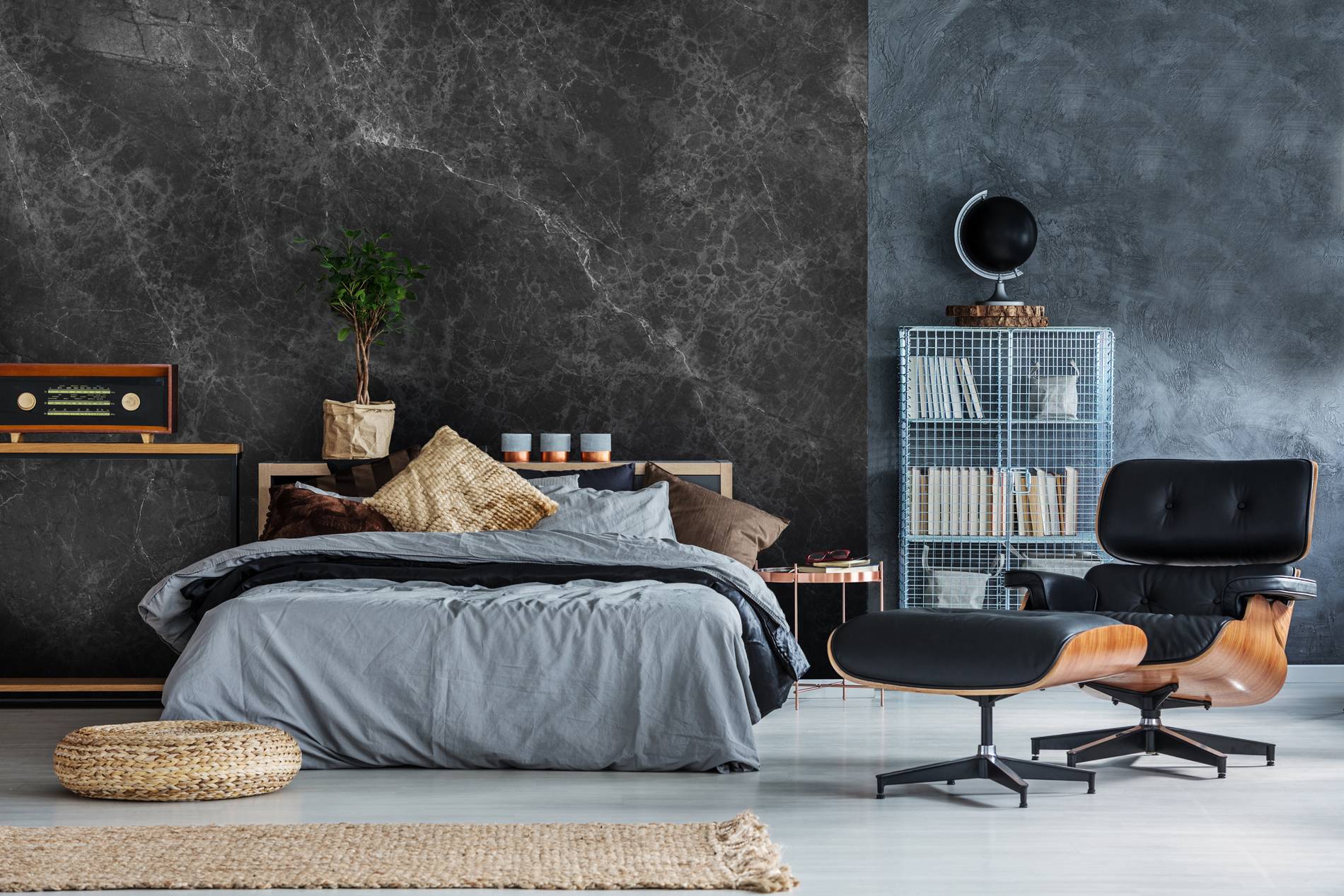 Bedroom in gray • Contemporary - Bedroom - Textures and patterns - Wall Murals