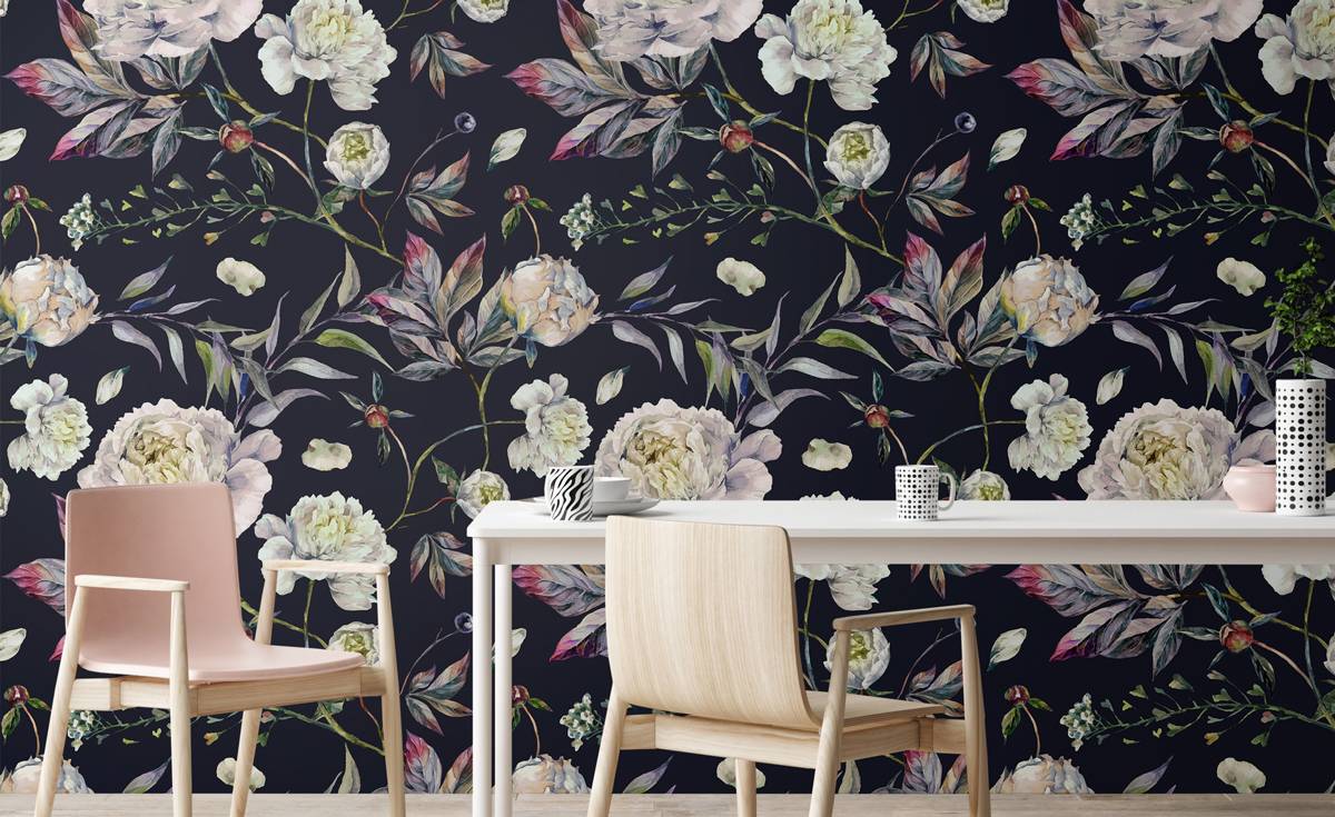 white flowers • Dining room - Eclectic - Nature - Flowers and plants - Wall Murals