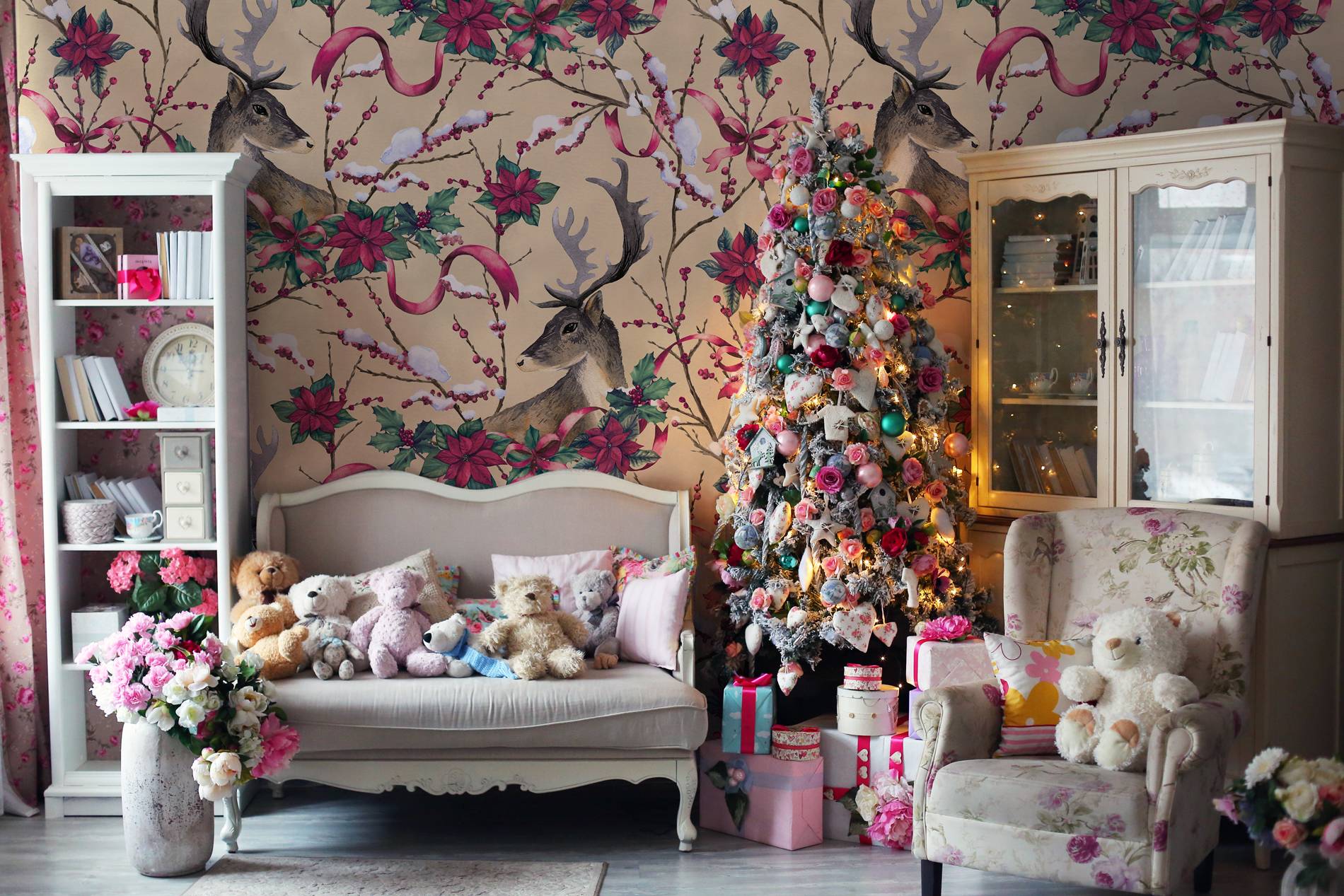 Christmas deer • Kids room - Shabby Chic - Nature - Wall Murals