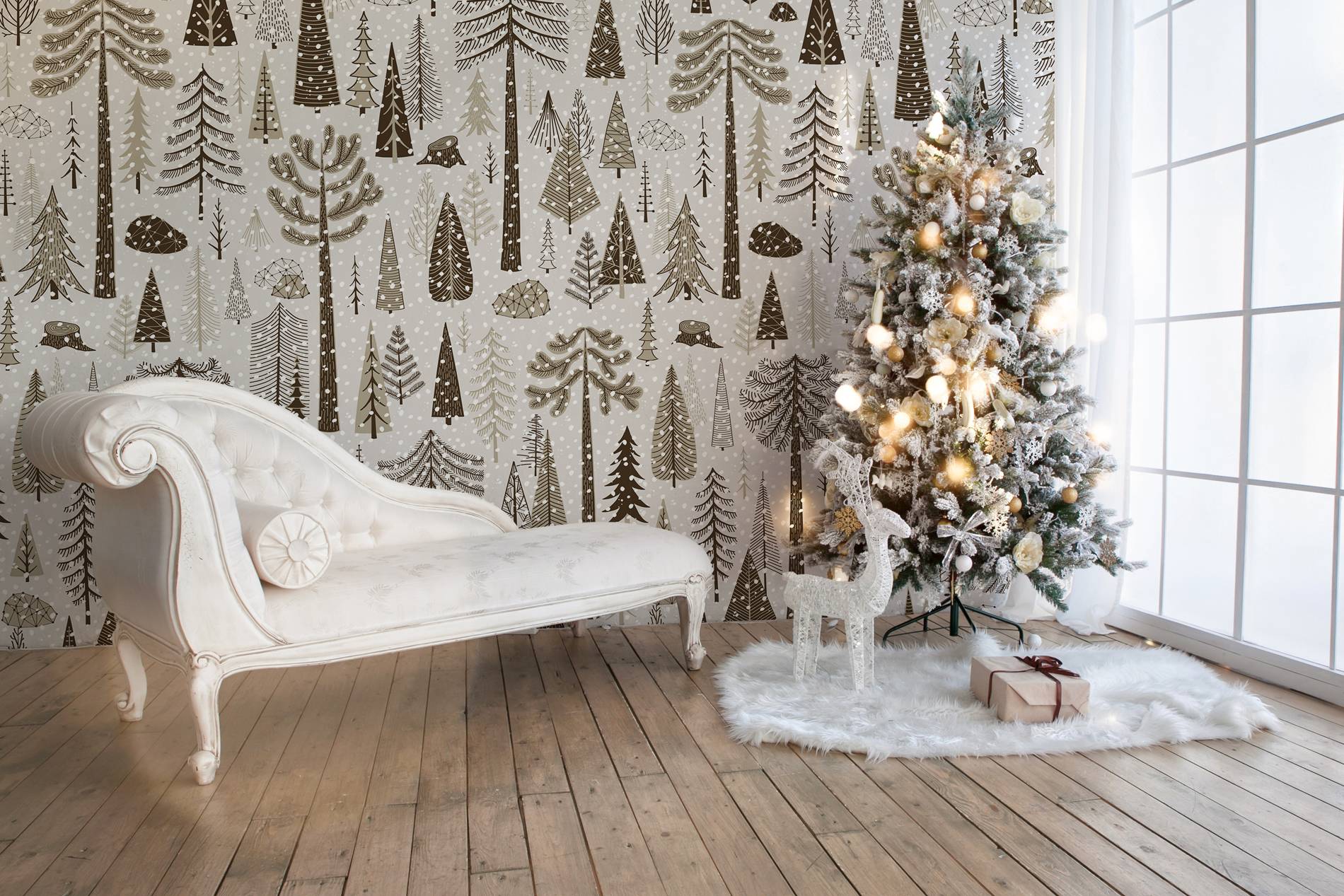 a forest in the snow • Living room - Rustic - Nature - Wall Murals