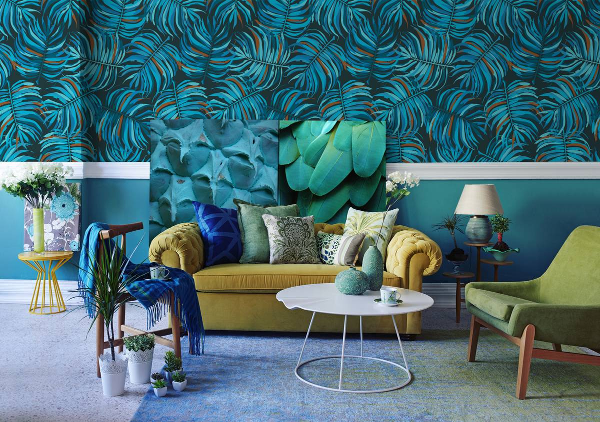 feathers among the leaves • Retro - Living room - Nature - Wall Murals