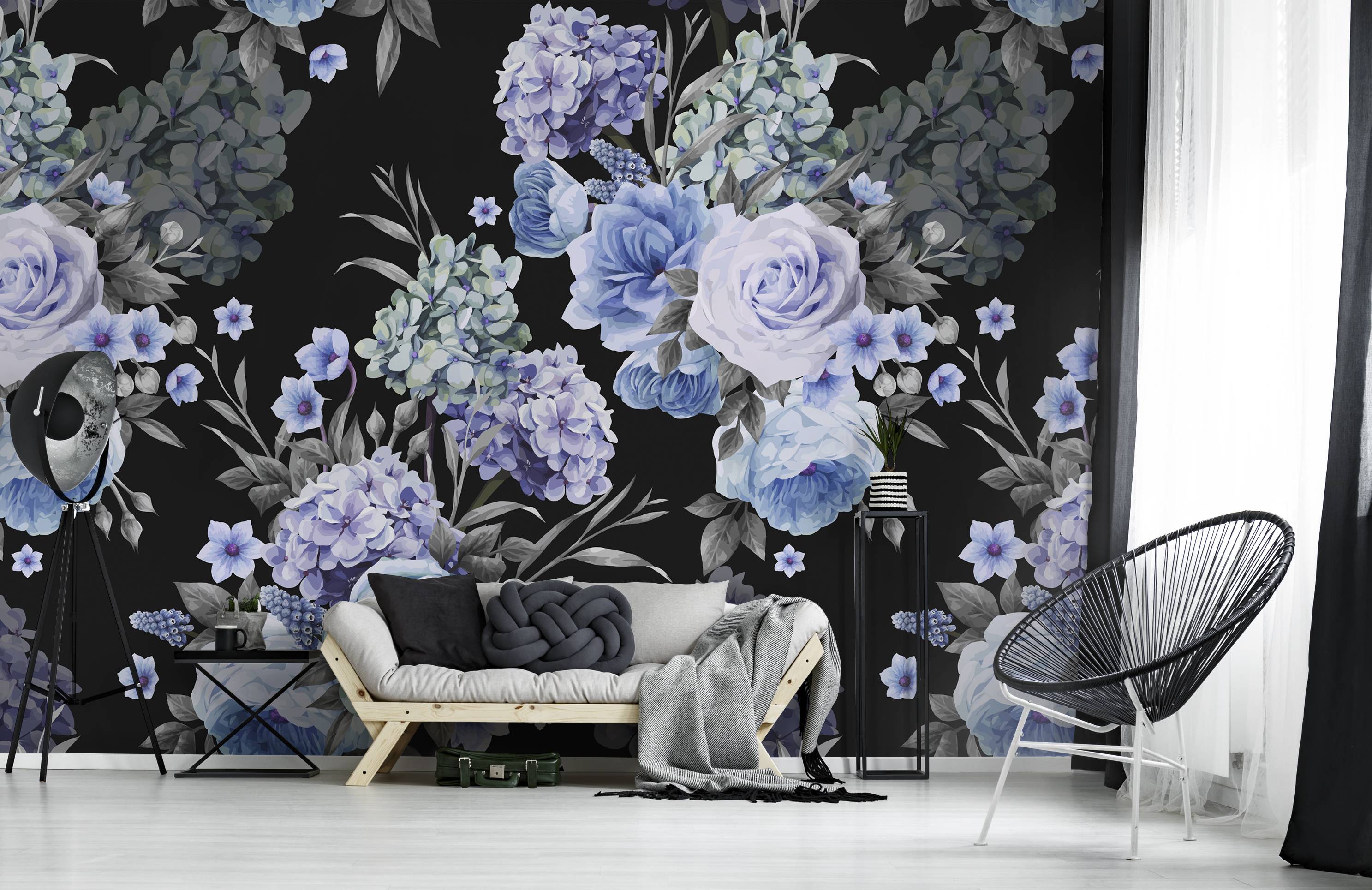 Flowers at night • Living room - Contemporary - Nature - Wall Murals