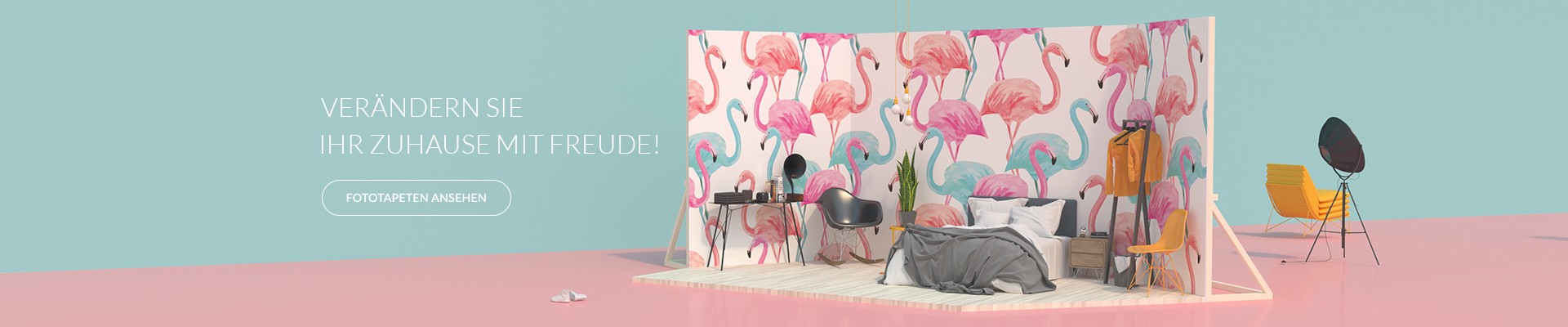 Fototapete - Bunte Flamingos