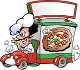 Pixerstick Aufkleber Hand gezeichnete Vektor-Illustration eines Italien Pizza Dilevery Auto - Heißgetränke