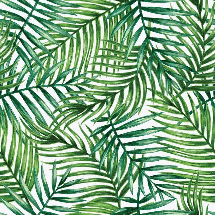 Watercolor tropical palm leaves seamless pattern. Vector 