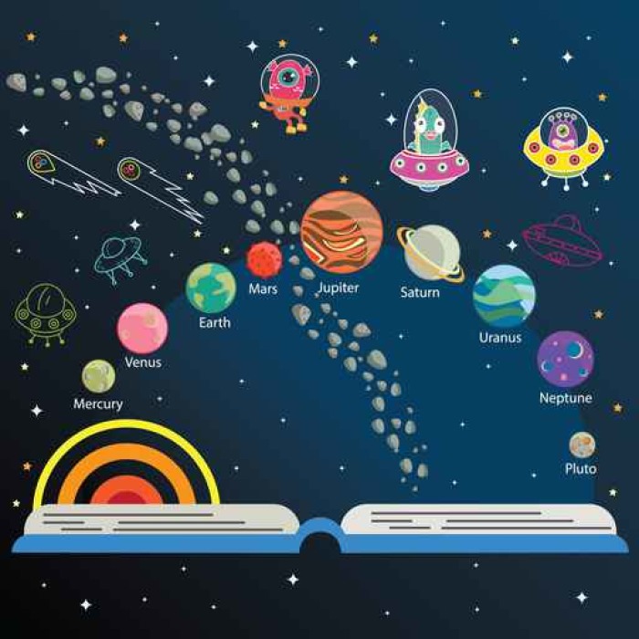 Fotomural Los niños universo, Infografía, sistema solar, planetas
