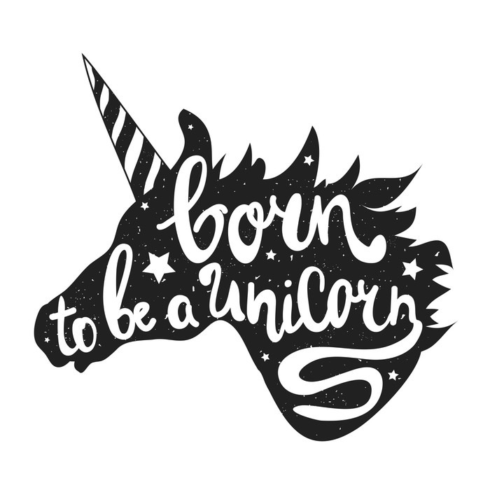 vector illustration with unicorn head and lettering text ...