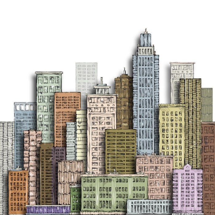 Premium Vector  Hand drawn seamless pattern with big city new york.  vintage illustration with nyc architecture, skyscrapers, megapolis,  buildings, downtown.