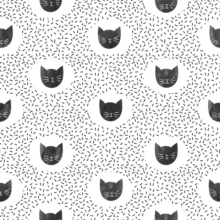Sticker Modèle de mode sans couture avec des chats noirs mignons. fond de points de vecteur. Pixerstick