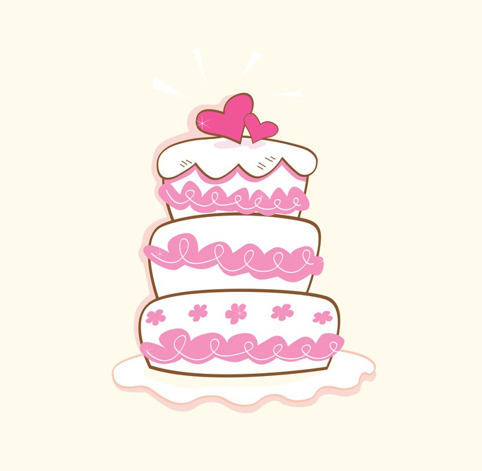Wedding Cake Pink Decorative Sweet Cake Vector Illustration Wall