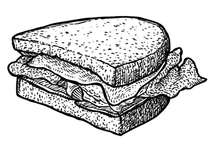 Sandwich Illustration Drawing Engraving Ink Line Art Vector