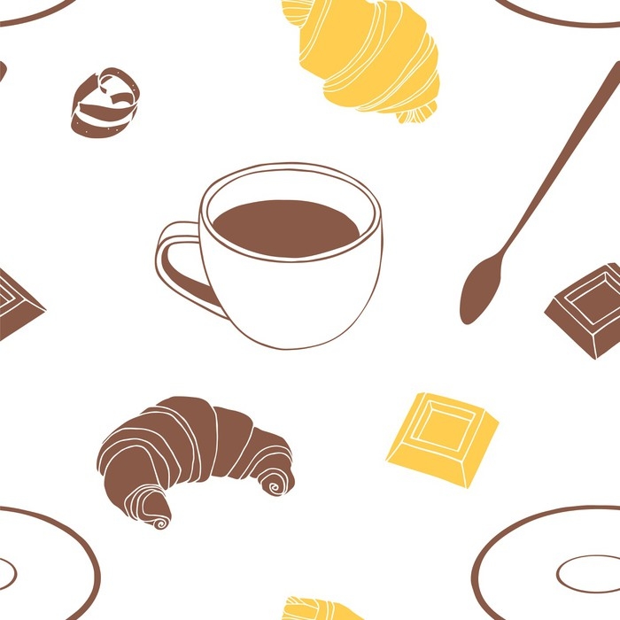 Chocolate Croissant Vanilla White Spoon Saucer And A Cup Of Chocolate Croissant Vanilla White Spoon Saucer And A Cup Of