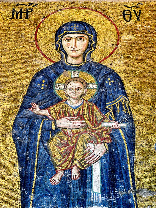 Fotomural Virgen María con el Niño Jesús. (Arte del mosaico bizantino) • Pixers® Vivimos para