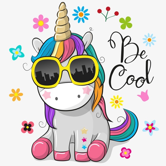 Poster Unicorno carino con occhiali da sole 
