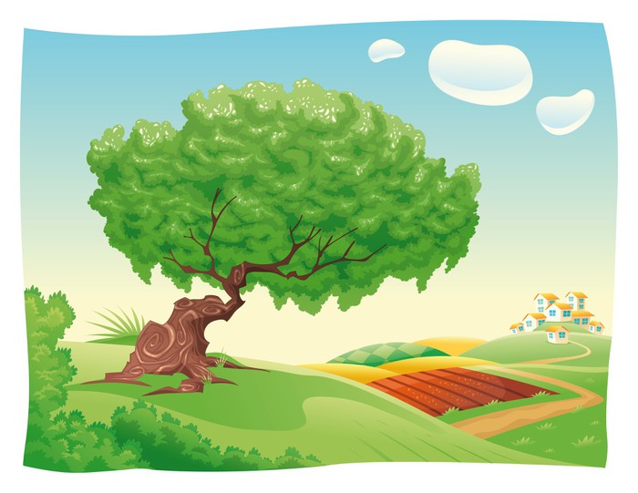 Vinilo Pixerstick Campo. Vector paisaje y dibujos animados. • Pixers