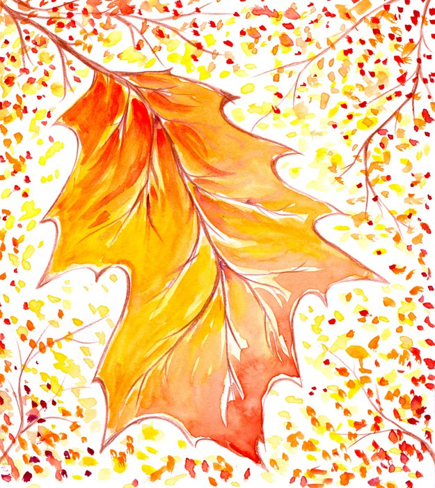 Fototapete Hintergrund mit gelben Herbst Blatt Aquarell gemalt • Pixers