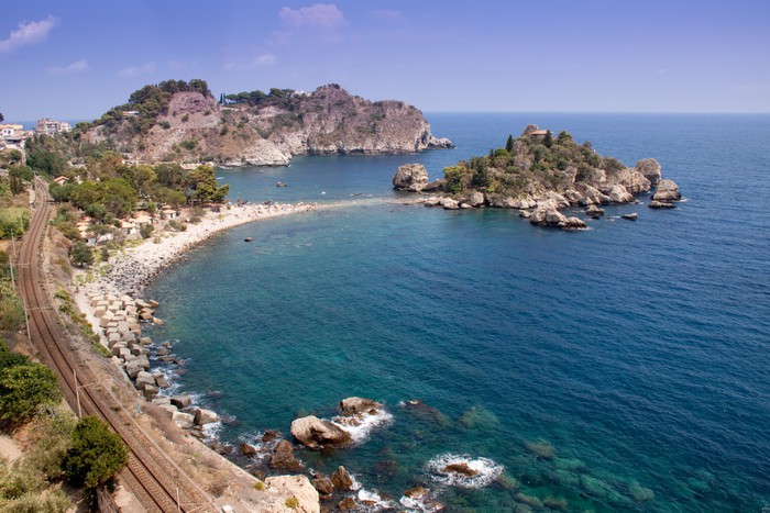 Sticker Mer De Sicile Plage Taormina Avec Isola Bella Pixers 
