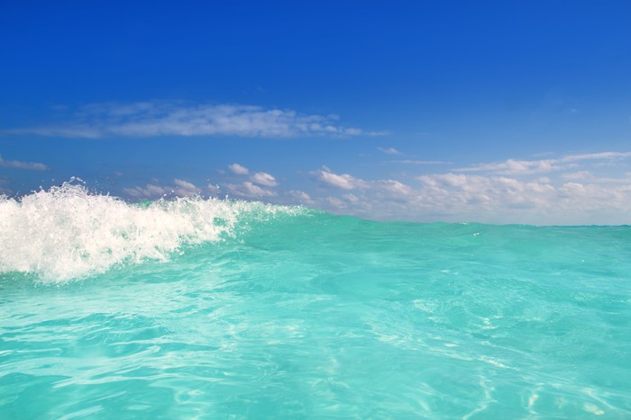 Fototapete Türkis blaue Wasser Welle karibischen Meer Schaum • Pixers