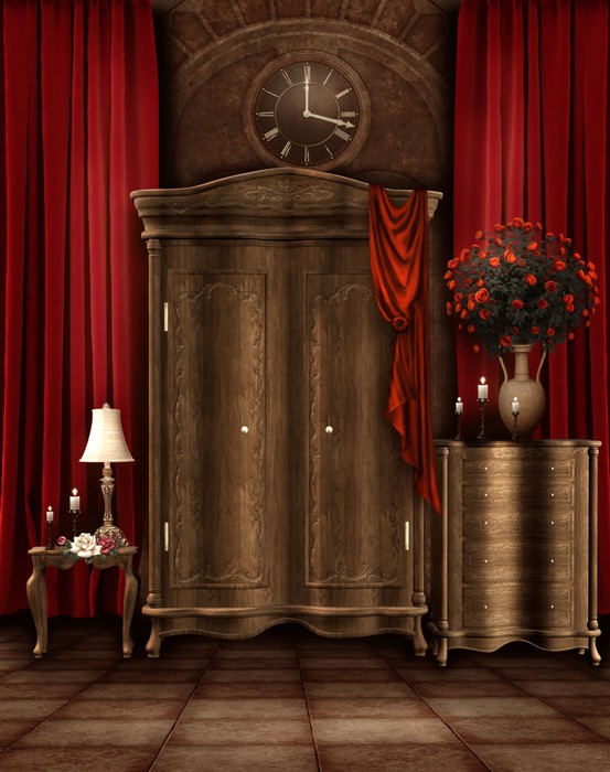 Fotobehang Slaapkamer met garderobe en retro klok • Pixers® - We ... Fotobehang Slaapkamer met garderobe en retro klok • Pixers® - We ...