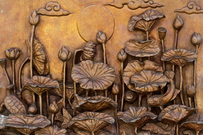 Low relief cement Thai style handcraft of buddhism 