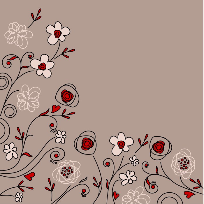 Canvas Print Floral pastel background with pretty contour flowers -  