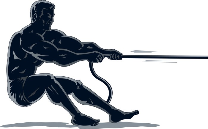 Poster Outline of a strongman pulling a rope 